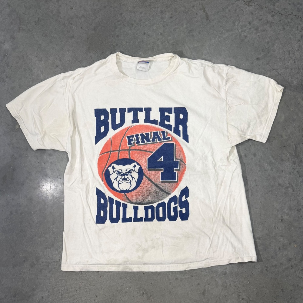 Butler Bulldogs Final 4 Basketball T-Shirt Hanes Heavyweight White XL Vintage